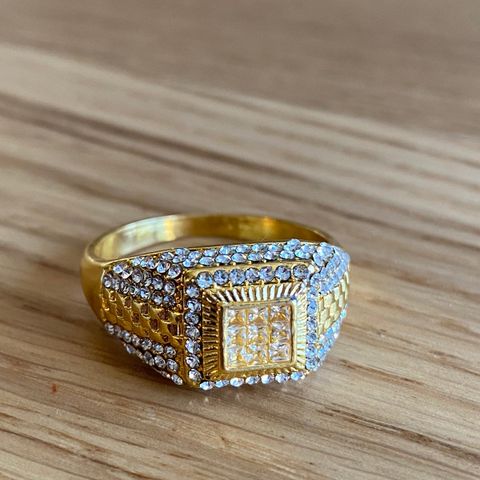 Ring sølvstempel gullfarget 925 strass bling