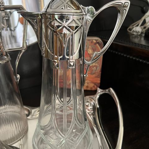 Antikk Art nouveau/jugend karaffel i sterling sølv