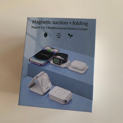 3 in 1 magnetic suction + folding lader passer til iphone 12 ,13 og 14
