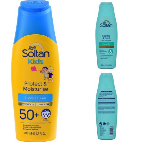 Soltan Kids Protect & Moisturise Lotion, SPF50+ & Intensiv aftersun gel.