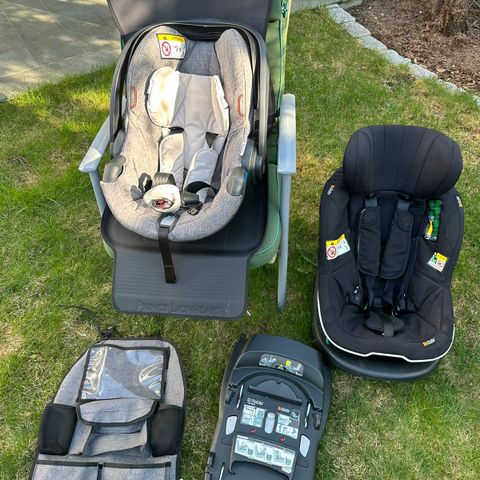 Stokke og BeSafe barneseter + base. Passer fra 0 mnd til 4 år