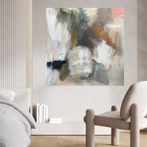 Kult abstrakt maleri  i deilige farger   Maleriet «Bloom»  Mål 100x100cm