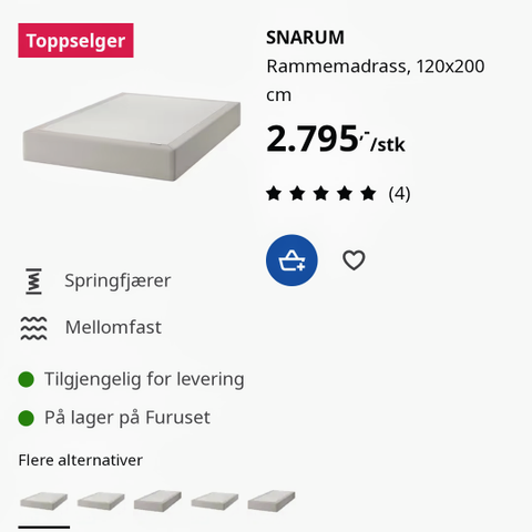 Rammemadrass SNARUM fra Ikea inkludert bein