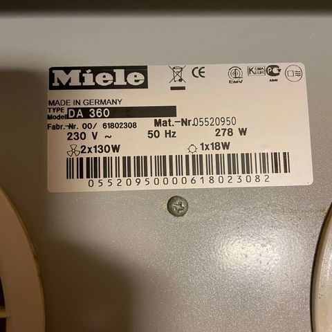 Miele Ventilator/kjøkkenvifte