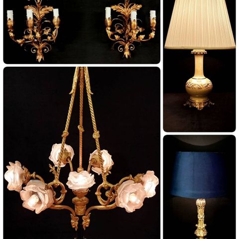 Antikk bordlampe, lampe, Napoleon lll, lysekrone, vegglamper