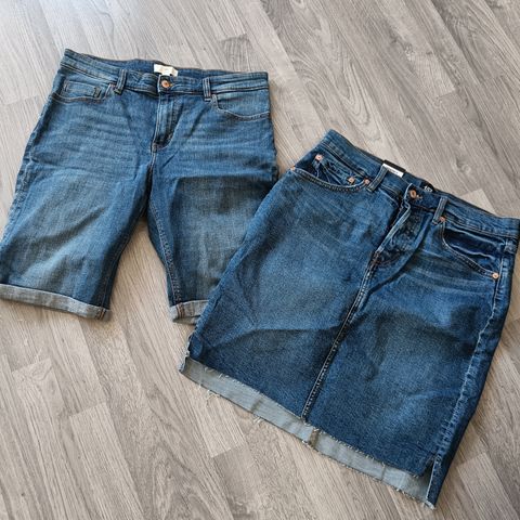 Jeans skjørt, jeans shorts str 42