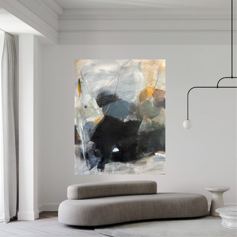Stort abstrakt maleri Maleriet “Hide and seek”   Mål 120x150 cm
