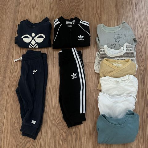 Klespakke med joggedress fra Adidas og Hummel + bodyer i ull og bomull