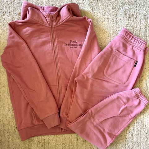 Peak performance Pink Blush set original pants and zip hood XS Som NY