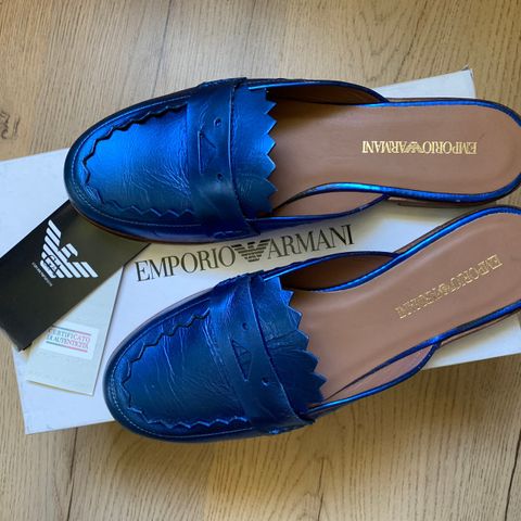 SALG! Emporio ARMANI leather Mule Shoes US8 UK5 EU38 Blue Laminated Effect