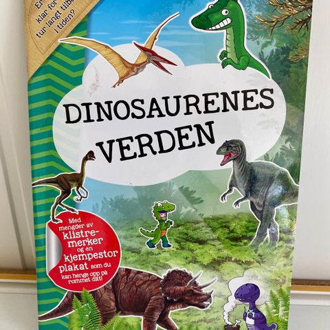 Faktabok om dinosaurer med plakat og klistremerker