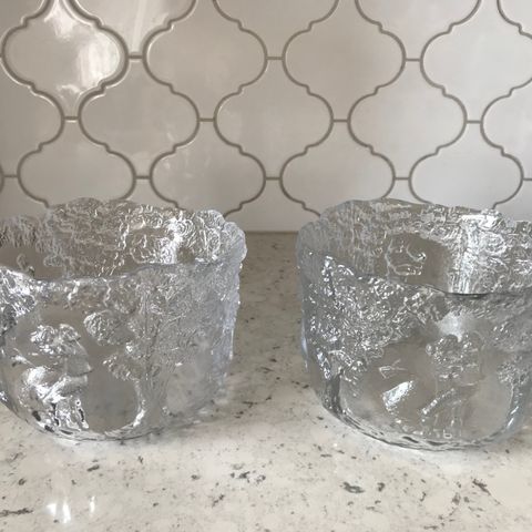 Pair of Thick Glass Bowls with Dance Motif