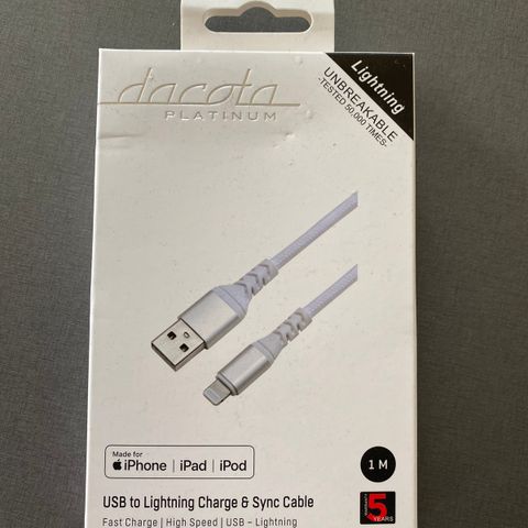 Dacota Platinum USB-Lightning kabel 1M, hvit