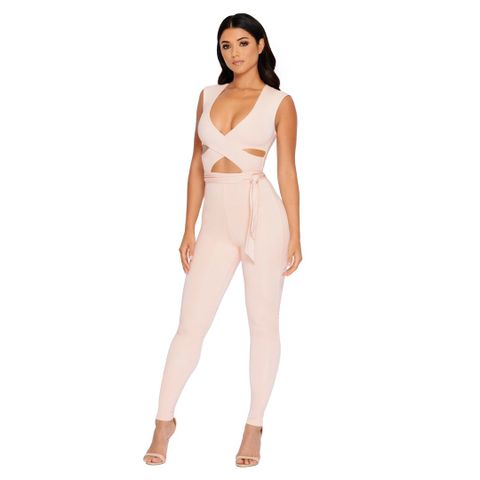 Oh Polly Cross Your Mind Cut Out Double Layered Jumpsuit i Blush