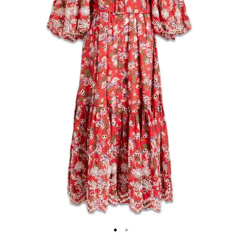 Nb!Ønsker å kjøpe! By Timo Belted Floral Broderie Anglaise Cotton Midi Dress Rød