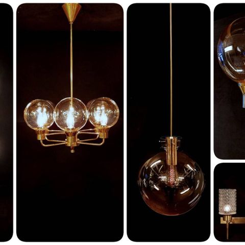 Elegant, retro taklampe, vegglampe, lampe i messing