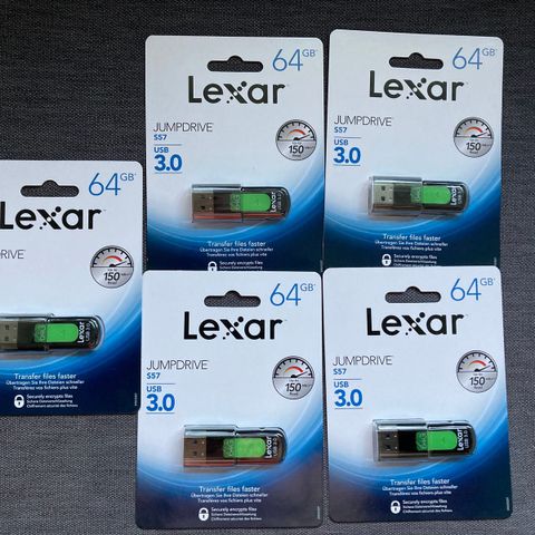 5 stk. Lexar S57 Jumpdrive Minnepenn, 64GB, USB 3.0, samlet og rimelig:)