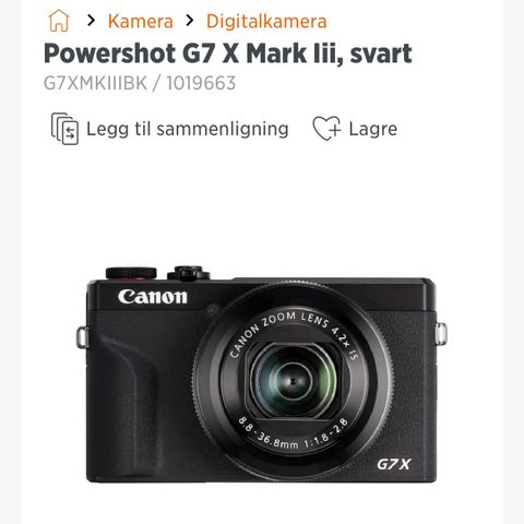 Canon powershot G7 X Mark iii ønskes kjøpt