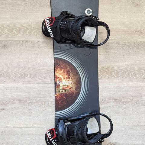 Snowboard with bindings and bag