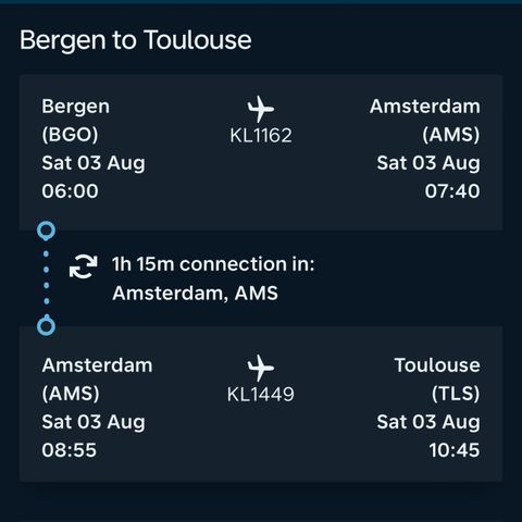 Tur retur Bergen-Toulouse