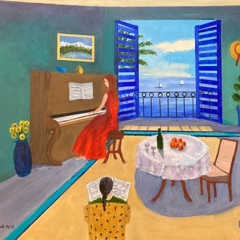 A room with a view!  Akrylmaleri 60 x 70 cm.