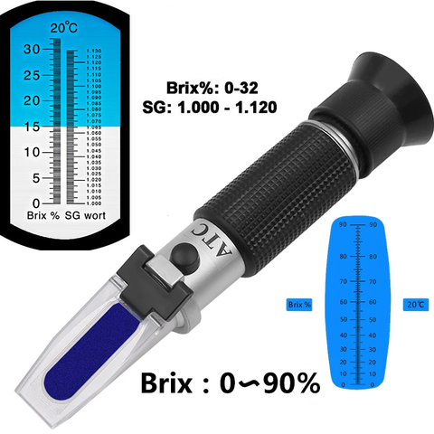 Refraktometer Brix 0 - 90% / Wort SG 1000-1120 & Brix 0-32%