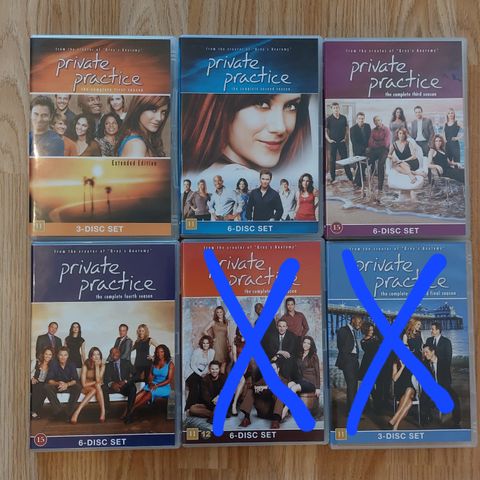 Private Practice sesong 1-4 DVD. 50 kr pr stykk eller 150 kr for alle