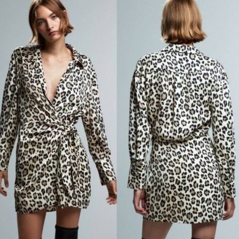 ZARA Women Top Blouse Long Sleeves Wrap Belted Cheetah Leopard Print Medium