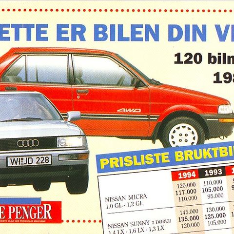 HEFTE: Dette er bilen din verd. 120 bilmodeller 1984-1994