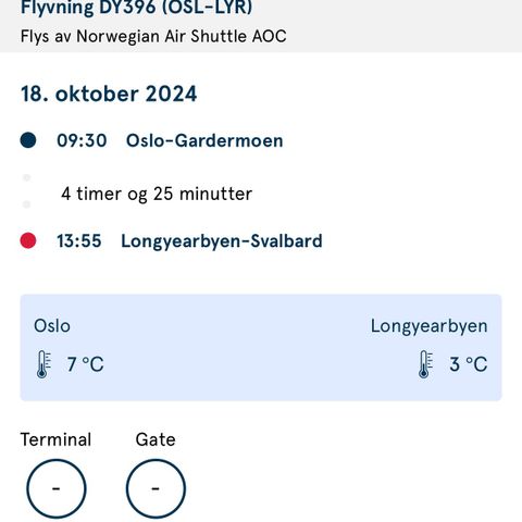 HALV PRIS! 4 stk flybilletter tur/retur Oslo-Svalbard Oktober 2024