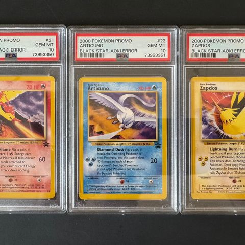 Pokémon PSA 10 Zapdos, Moltres, Articuno Black Star Promo