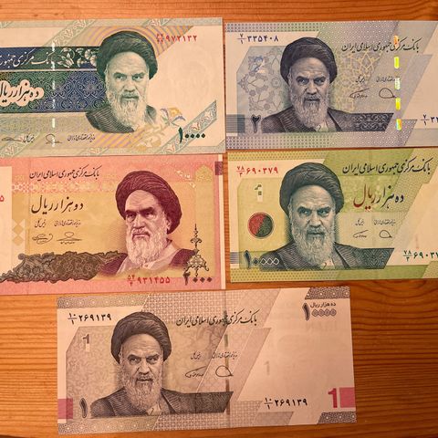 Iran 5 stk. Alle forskjellige. UNC