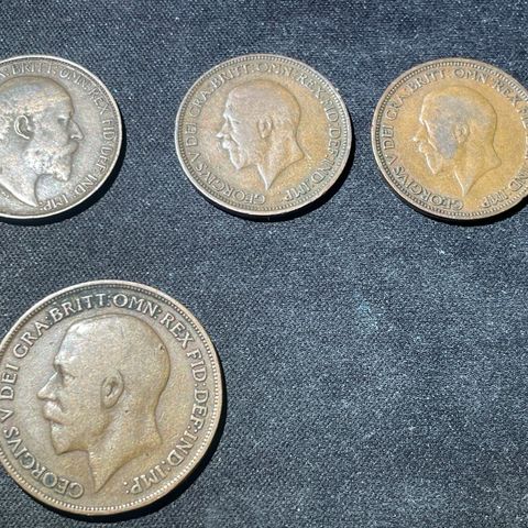 George V 1/2 og 1 penny 1909/1916/1931/1933