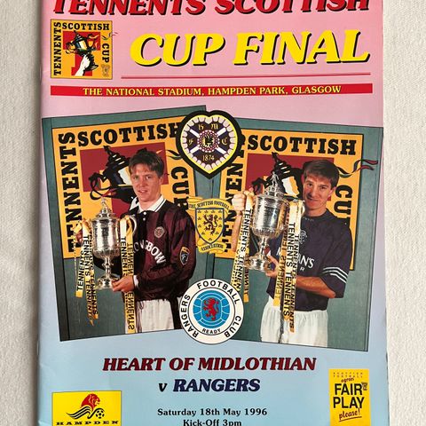 Program Heart of Midlothian (Hearts) - Rangers Skotsk Cup Finale 1996