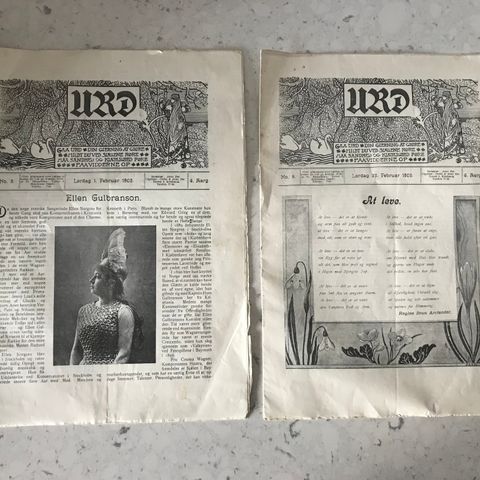 2 Copies Norwegian Women's Weekly Magazine "Urd" (Year 1902)