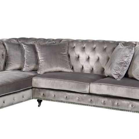 Nydelig La Serena Lounge Chesterfield sofa i grå velour | Ca. 50% avslag