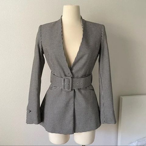 Zara Belted Blazer sort/hvit mønstret str. s