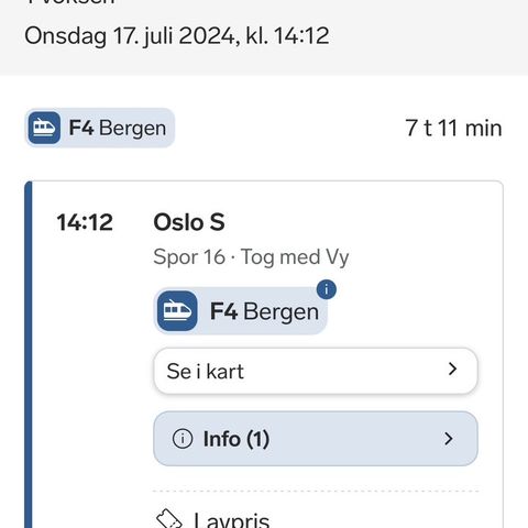 Togbillett Oslo-Bergen