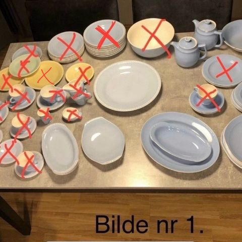 Figgjo Flint servise. «Sissel» og «Grete» Blå og gul.