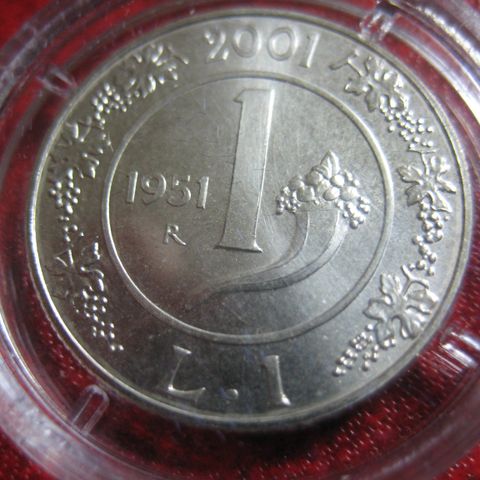 1 lire Italia  2001 sølv unc