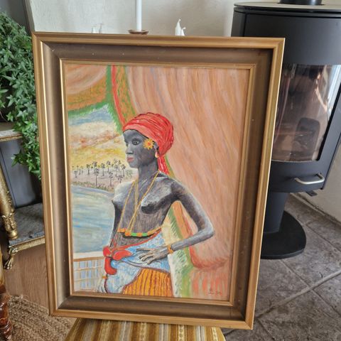 Vintage maleri av afrikansk kvinne
