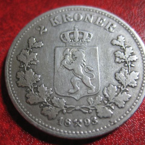 2 Kr 1893 Oscar II sølv  kv 1
