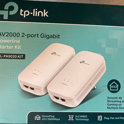 TP-link AV2000 2-port gigabit TL-PA9020 (nett over strømkabel)