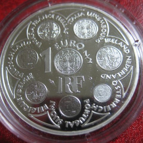 1 1/2 euro / 1 Fr  2002 Frankrike sølv proof