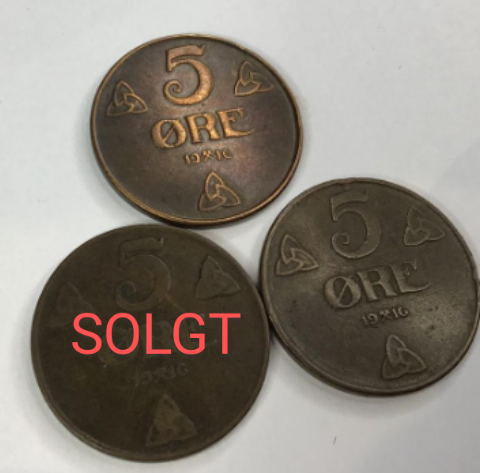 5 øre 1916 myntsamling..🚨ny priser