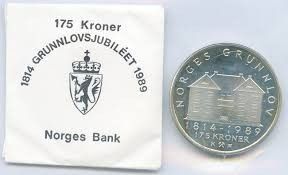 Norge - 175-Kroner Sølv-minnemynt - Grunnloven 175 år - 1989.