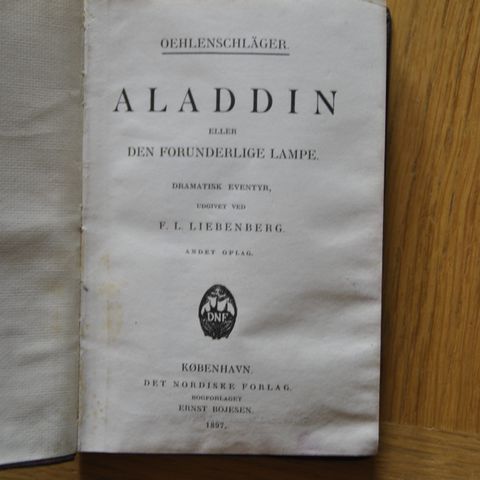 OEHLENSCHLAGER: Aladdin. 1897