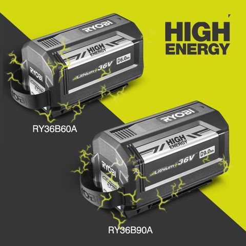 nye RYOBI 36V MAX POWER 6Ah og 9Ah HIGH ENERGY batterier