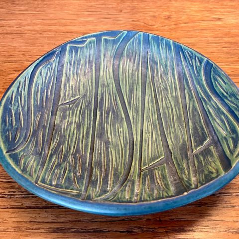 Flott vintage grønnblå skål i keramikk merket Setsaas