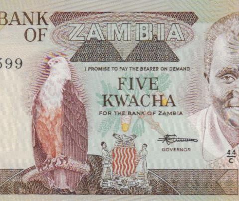 Strøken 5 Kwacha pengeseddel fra Sambia / Zambia i UNC - 1435